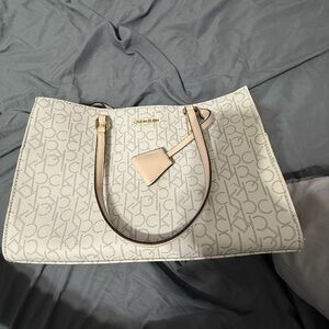 Calvin Klein White Monogram Tote Bag